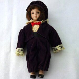 Vintage Porcelain Bisque and Cloth Boy Doll Hanging Christmas Ornament